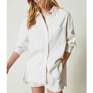 Custom Women's Loose Fit Blouses Shirts Striped French Lazy 100% Natural Full Linen Casual Spring Long Sleeved Lapel Shirt Women