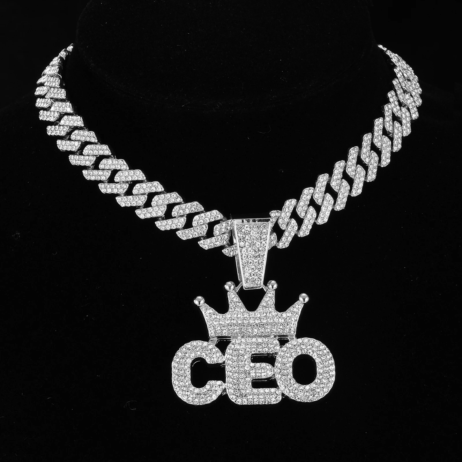 DE Big Size Bling Gold Silver Crown CEO Plate Pendant