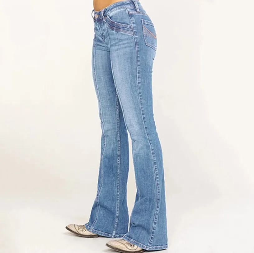 Women's Casual Denim Jeans - Wide-Leg Flared Bell Bottom Pants