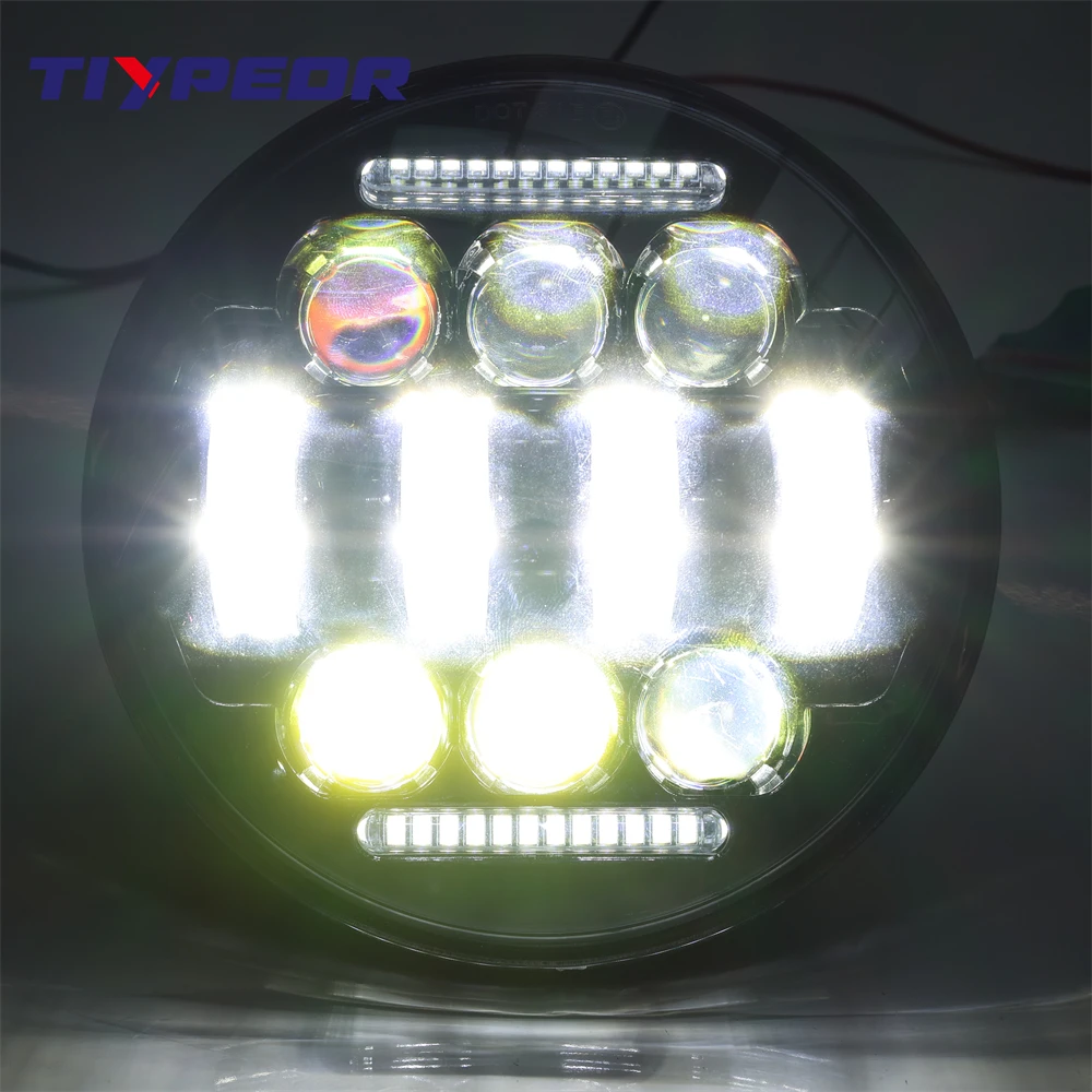 product tiypeor universal headlight 575inch drl for iron 1200 883 street softail dyna projector round led motorcycle headlamp-11