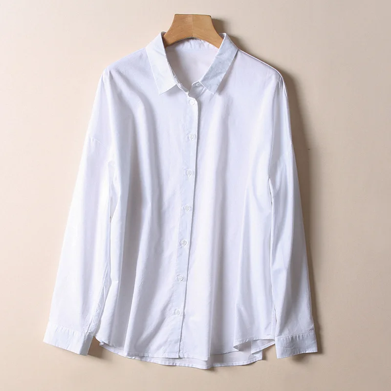 Modest Blouses & Shirts White Women Loose Cotton Oxford Oversize Blouse for Lady Wear