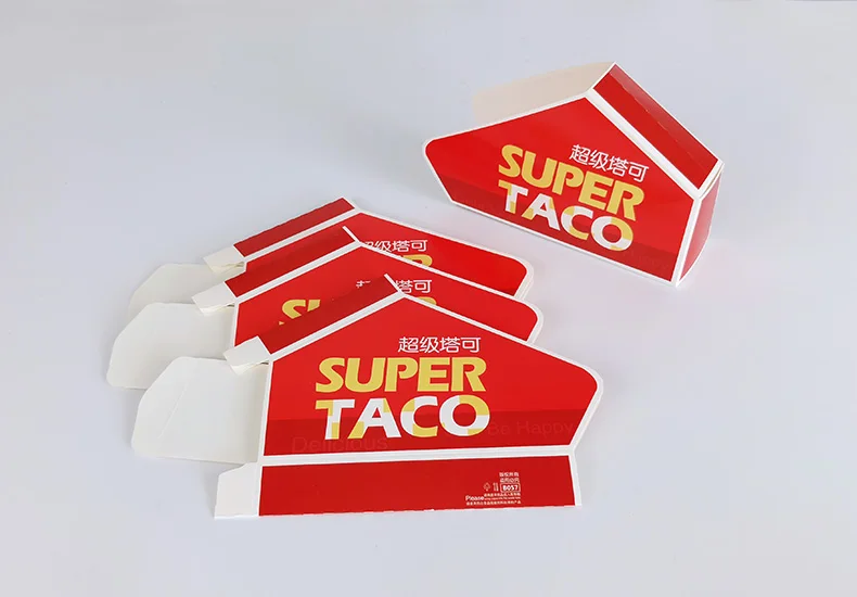 Paper Taco Holder Paper Food Packaging Box Degradable Popcorn burrito tray Custom Printing details