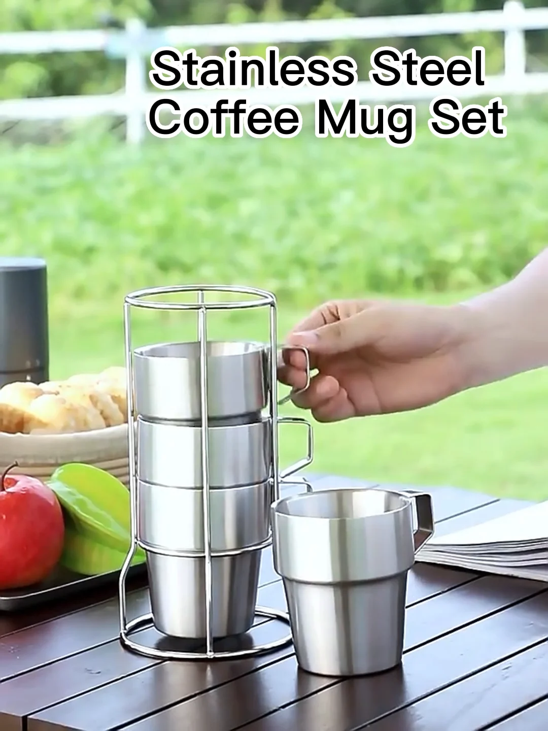 201 304 Stainless Steel Outdoor Coffee Mug Set With Cup Holder Camping