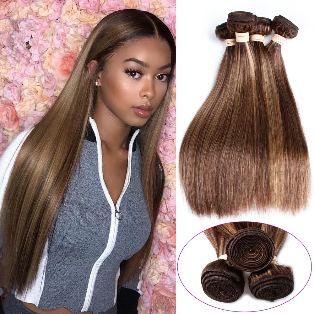 Extensiones de cabello humano liso malasio ombré marrón_voghion.com
