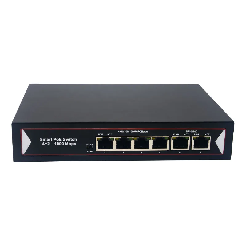 10/100/1000Mbps 4 Port PoE+ Switch Dengan 2 Gigabit Uplink Port 48V Power Over Ethernet 6 Port POE Switch