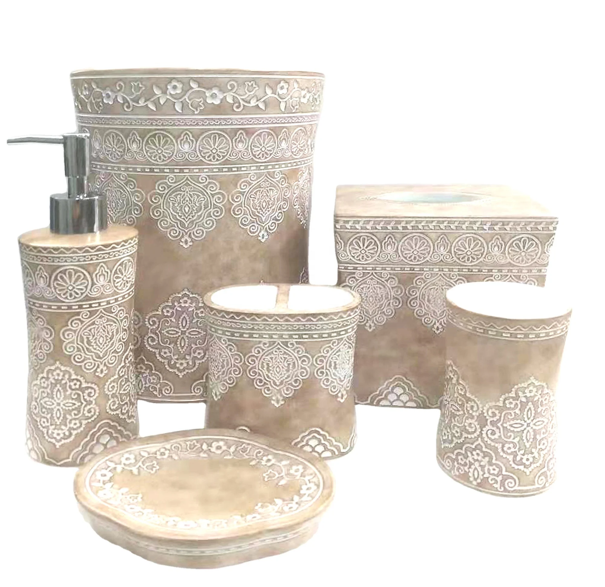 Luxury Design Colored Drawing 6 Pieces Bathroom Accessories Bathroom ...