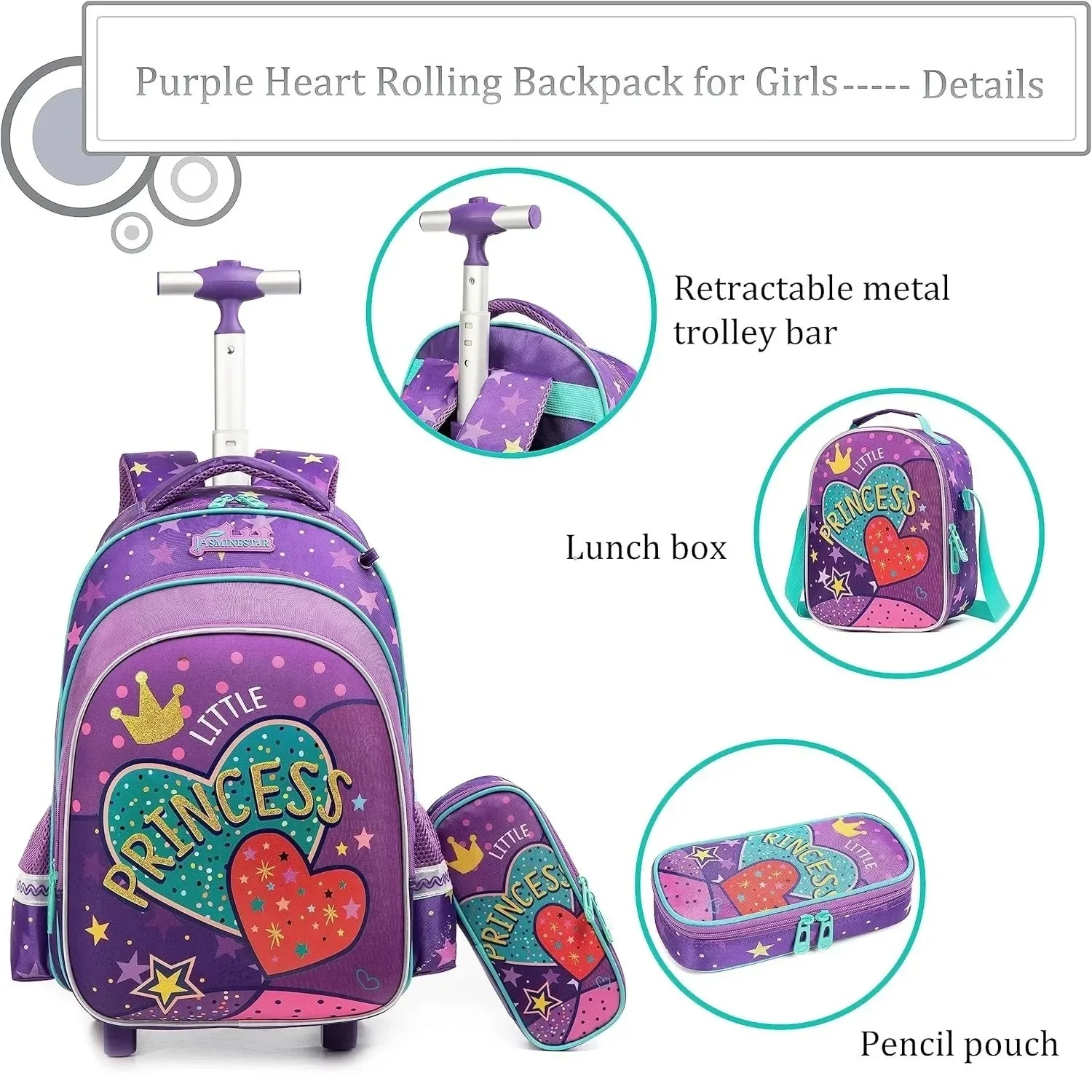 EVA Hard Shell 3pcs Sets Trolley Kids School Bag With Lunch Box and Water Bottle Bagpack School Bag for Teenager Girls