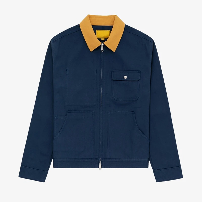 Men Collar Palin Line Canvas Jacket Custom Varcity Work With Strings