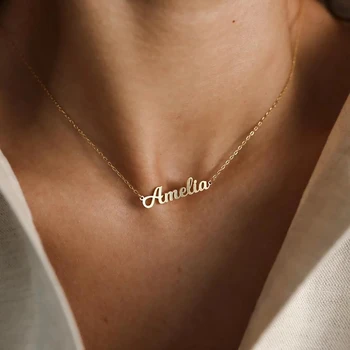 Customized Name Necklace Personalized Stainless Steel Nameplate Pendant Gold Name Choker Necklaces Anniversary Party Gift