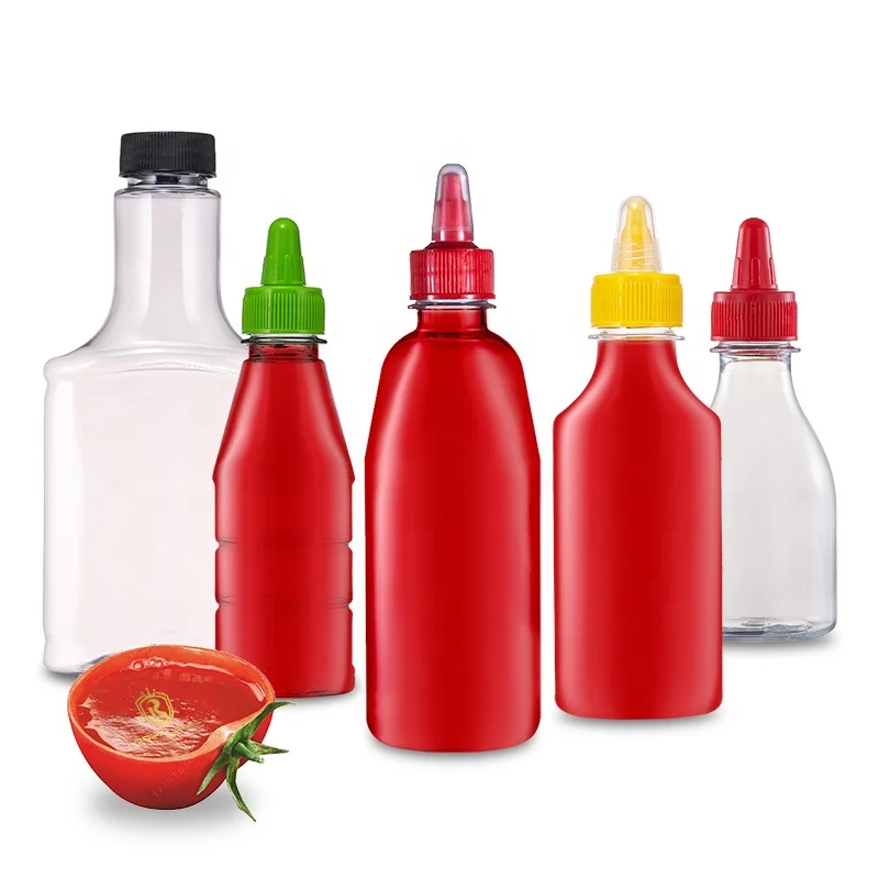 Food Grade Transparent Squeeze Sauce Bottle 200ml 300ml 500ml 660ml Tomato Ketchup Chili Hot Sauce Plastic PET Empty Bottle