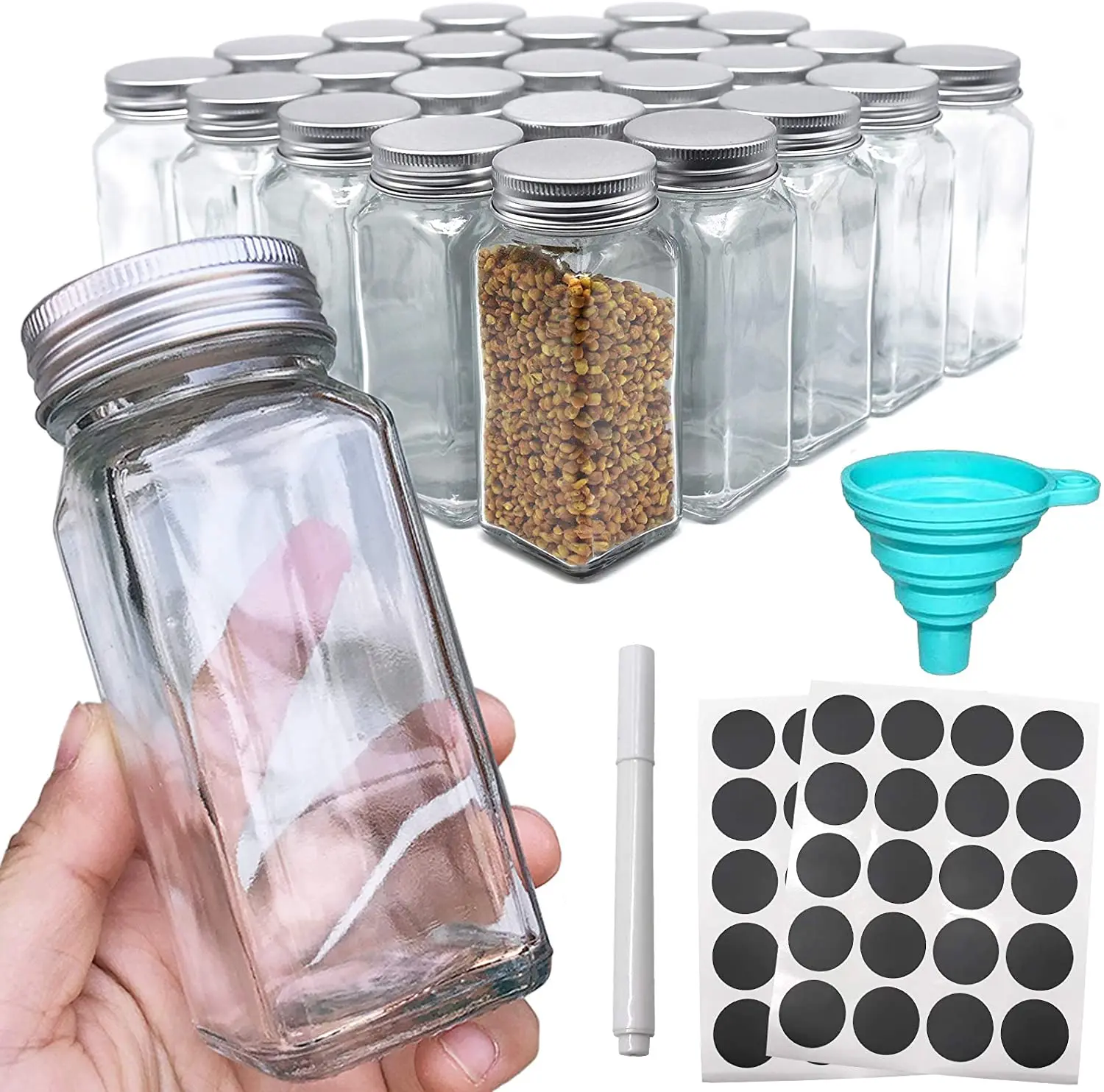 36 Pcs 4oz Spice Jars Condiment Pot Glass Bottles With Marker Funnela - Buy  36 Pcs 4oz Spice Jars Condiment Pot Glass Bottles With Marker Funnela  Product on
