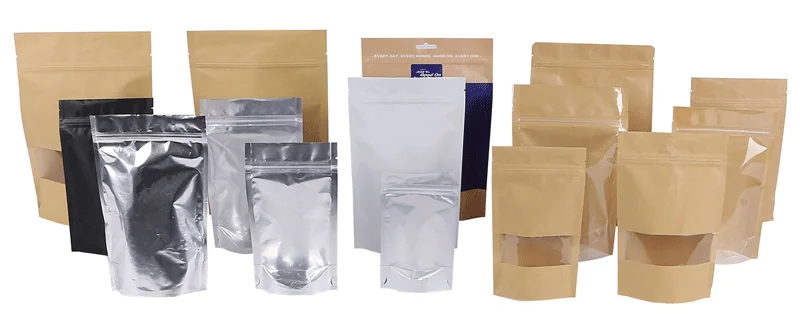 Factory-Direct Doypack Pouch Brown Kraft Paper Bag with Clear Window for Tea Snack Pet Food Packaging manufacture