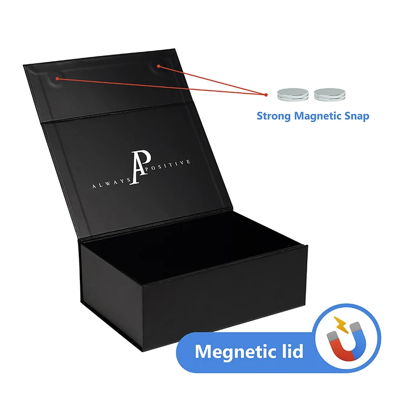 Custom Black Foldable Magnetic Gift Box Foldable Rigid Packaging s logotipom zlatne folije za odjeću, kozmetiku i luksuzne marke