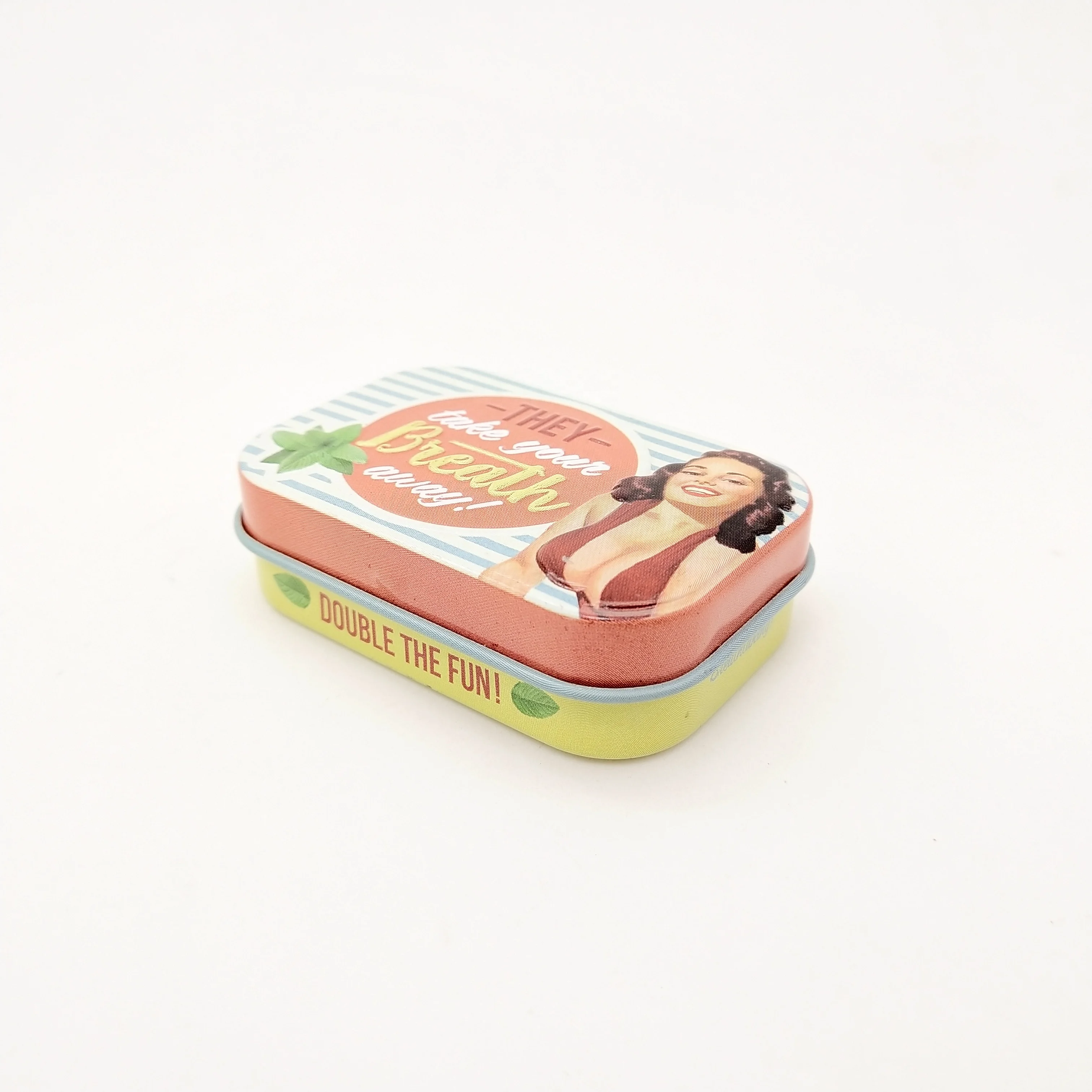 Cute Small Rectangle Mints Tins Embossed Gold Hinged Breath Mint Tin Child Resistant Box