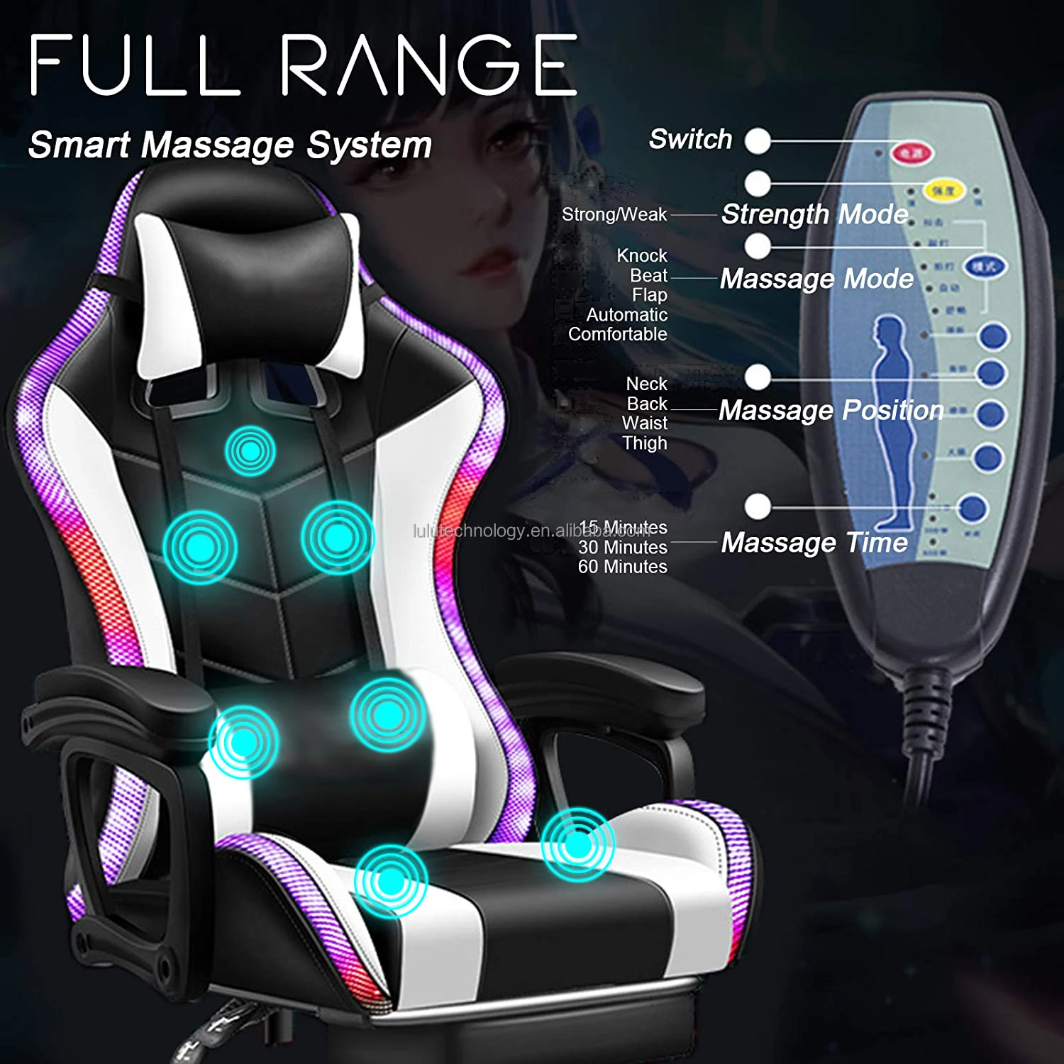 Игровое компьютерное кресло с массажем и подсветкой