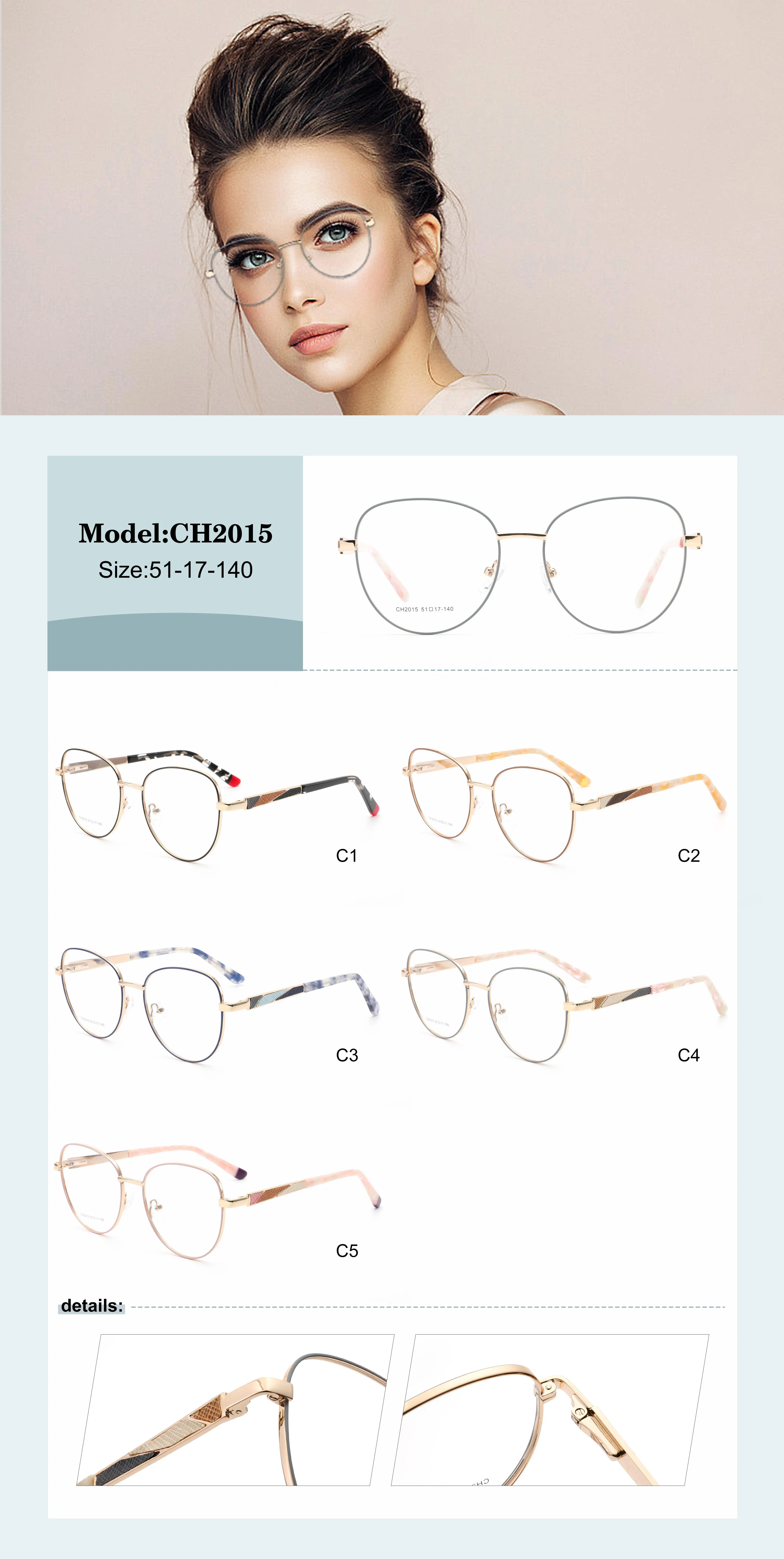 WHEF-CH2015 New Wholesale Oval Metal Transparent Colorful Optical Eyeglasses Frames for All Face Spectacles Eyewear