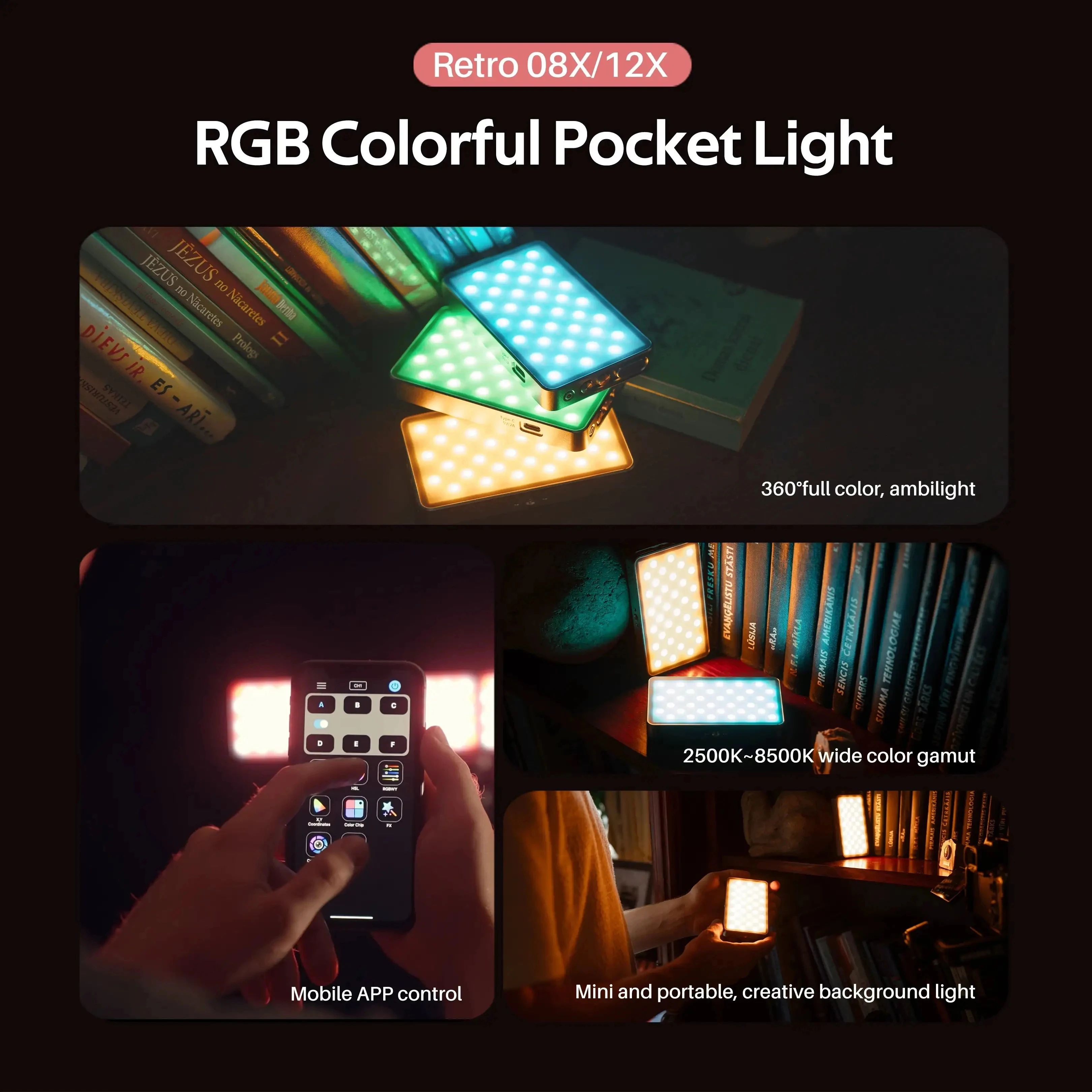 VILTROX Retro 08X RGB LED Video Light - APP Control, 2500K-8500K Color Temp, 49 LEDs, For Photography/Videography 12 thumbnail image