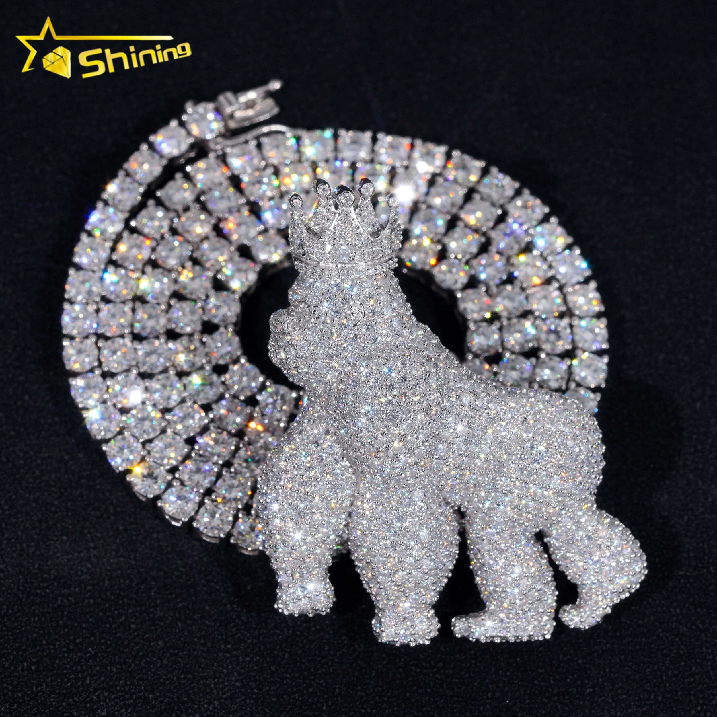 Fine Jewelry Custom Hip Hop Charm Pendant 925 Sterling Silver Iced Out VVS Moissanite Gorilla Pendant