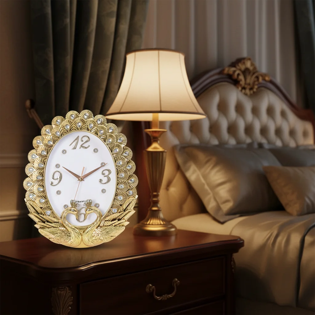 2026 New Art Deco Single Face Quartz Analog Crystal Diamond 3D Stereo Digital Oval Swan Peacock Plastic Wall Clock_voghion.com