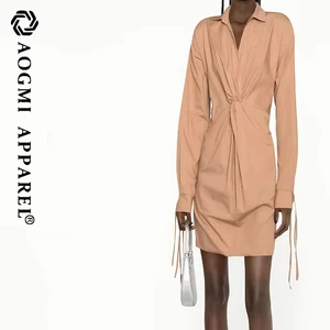 Haute Couture Fashion Ladies Mini Long Sleeve v Neck 100% Polyester Eco-Friendly Loose Waist Wrap Dress