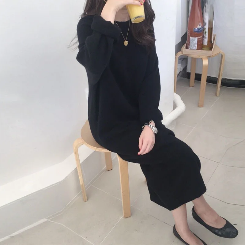 korean fashion sweater dress Hot Sale Korean Fashion Lady Winter Thick Warm Cashmere Casual Dresses Women Knit Pullover Maxi Angora Long Sweater Dress