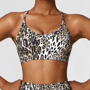 Oem Sportswear Custom Digital Print Seamless Yoga Bra Double Straps Workout Fitness Running Sports Bra for Women