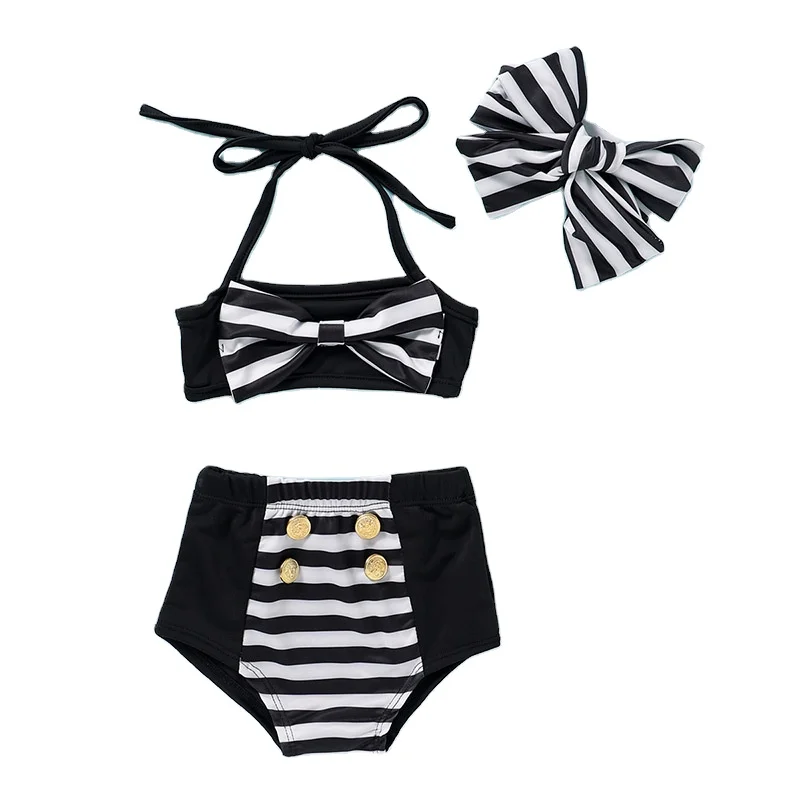 hot style swimming suit baby summer black and white strips three