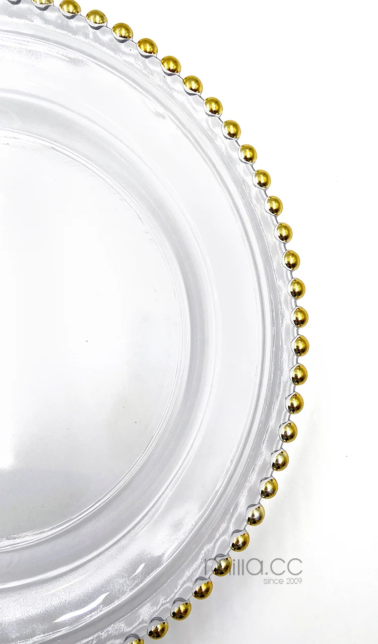Round 12.6" Crystal Gold Rim Glass Charger Plates Wedding Party Dinner