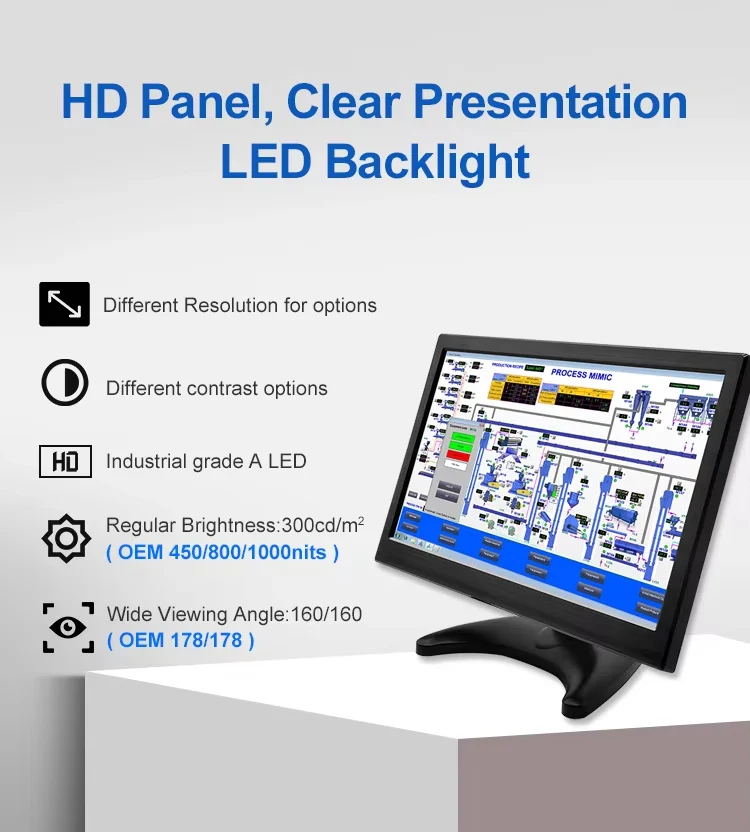Factory 13.3" Industrial LCD Monitor Full HD 1920x1080 IPS Panel LED Display with Built-in Speaker for Desktop Use