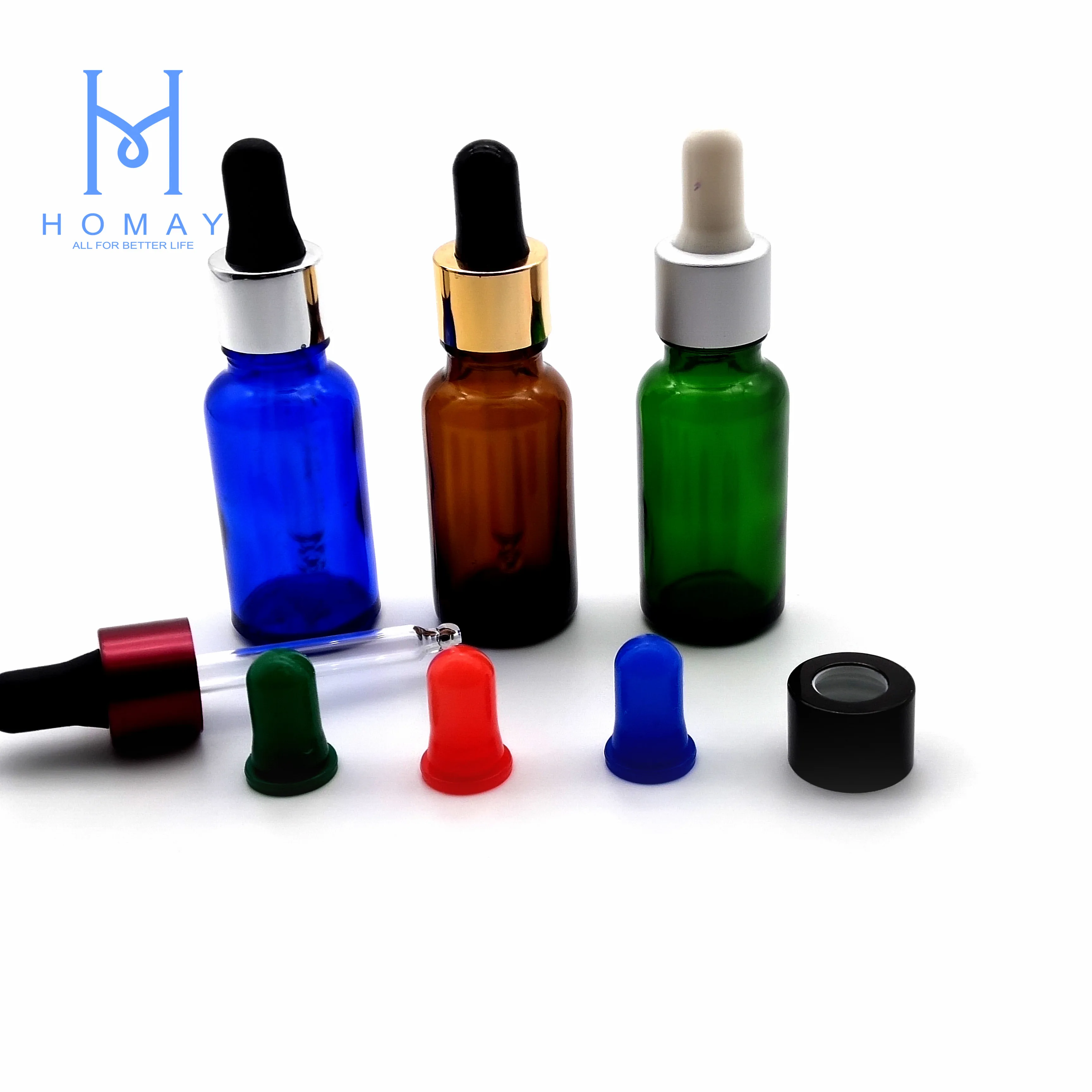 18mm 20mm Dropper Cap with Customized Rubber Plastic Teat Glass Dropper for Essential Oil Bottle