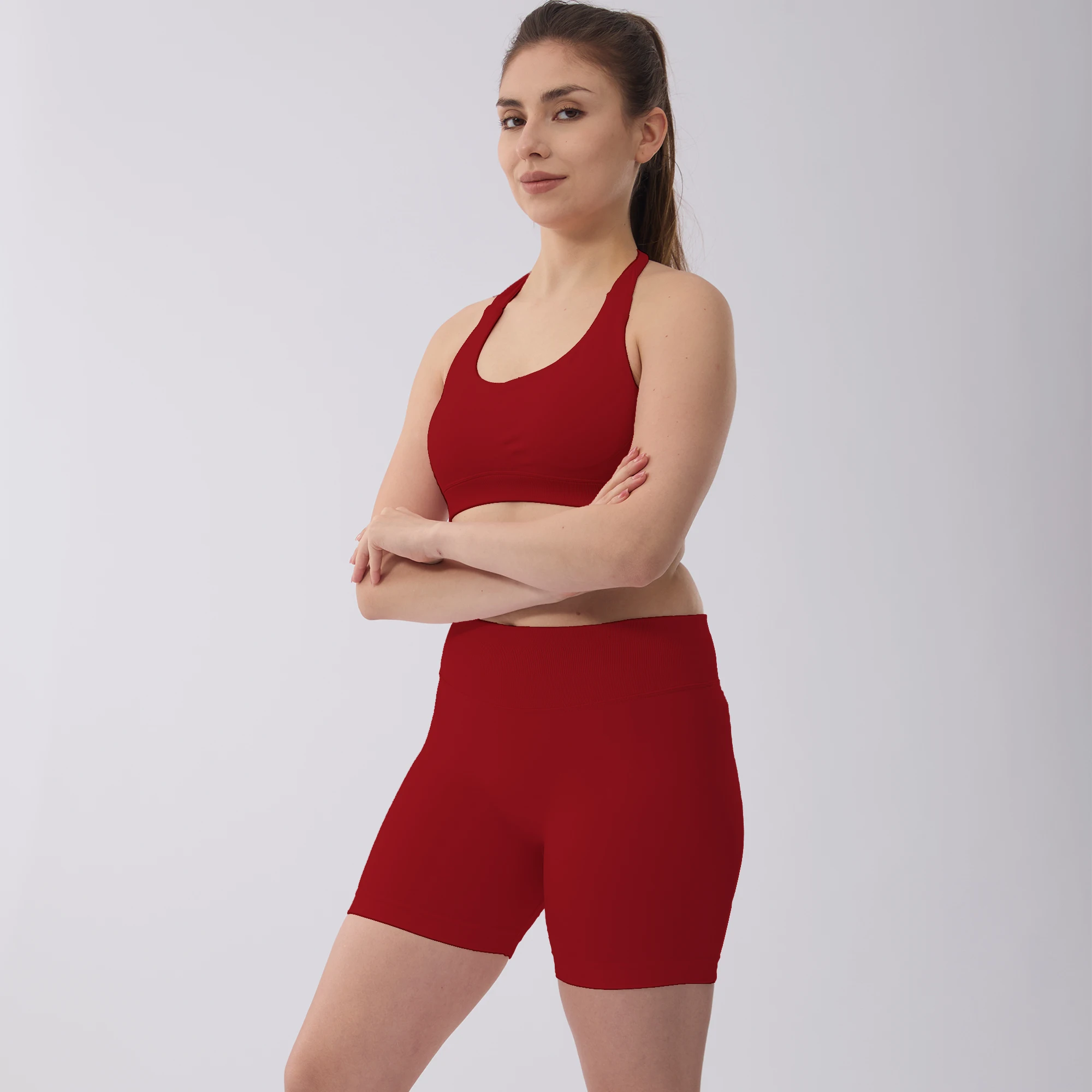 Seamless Halter Custom Athletic Gym Training 3 Pieces Contour Yoga Fitness Sportswear Workout Sets for Women