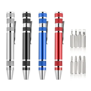 P4956 8-in-1 Aluminum Alloy Pen Manual 0.5mm Writing Width Phillips Flat-Head Screwdriver Set Plastic Material