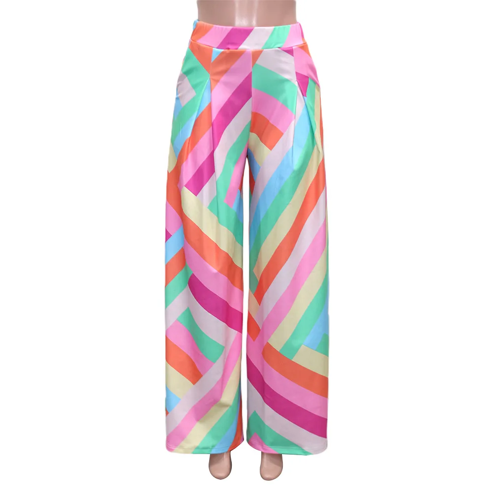 New Summer High Waist Print Drape Wide Leg Pants for Women Loose Fit