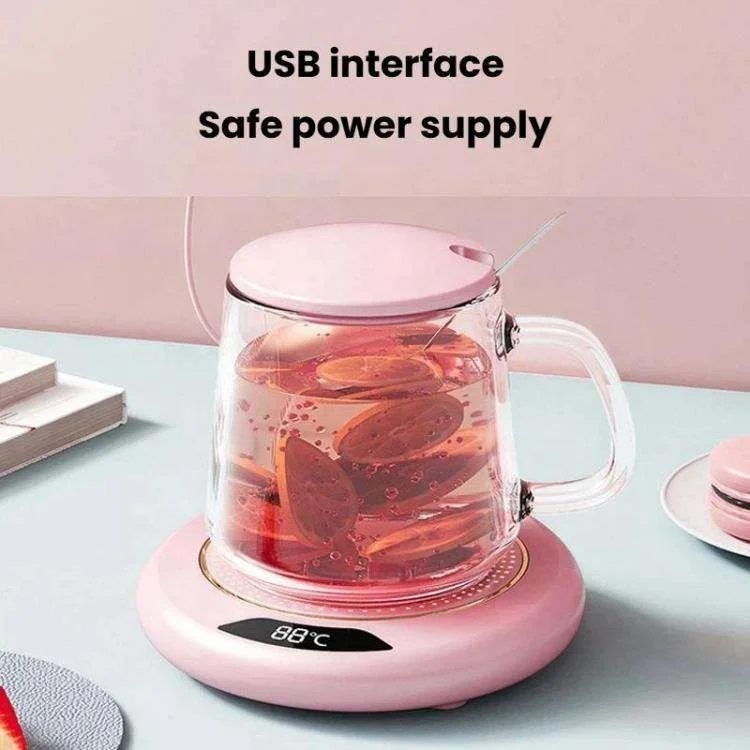 かわいいUSB給電式飲料保温コースター LED温度表示 恒温ヒーター お茶 ミルク ホットドリンク用 3