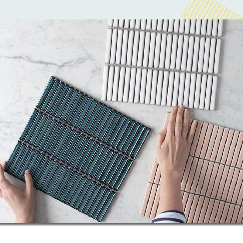 Factory Custom Modern Glazed Porcelain Finger Strip Mosaic Tile Luminous Accents for Bathroom Kitchen Hotel Backsplash Wall