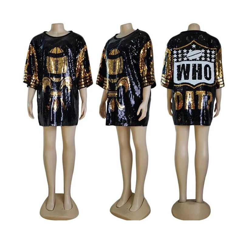 Wholesale Factory Wholesale Saintsi 41 NFL Football designs Sequins Jerseys  Party Casual Women Sequins Dress From m.