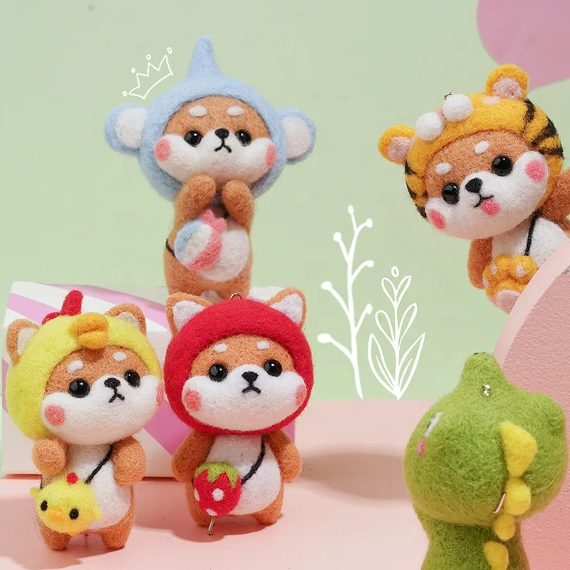 Animal Wool Needle Felt Handwork Craft Supplies Shiba Inu Doll Toy DIY Wool Needle Felting Kit for Beginners