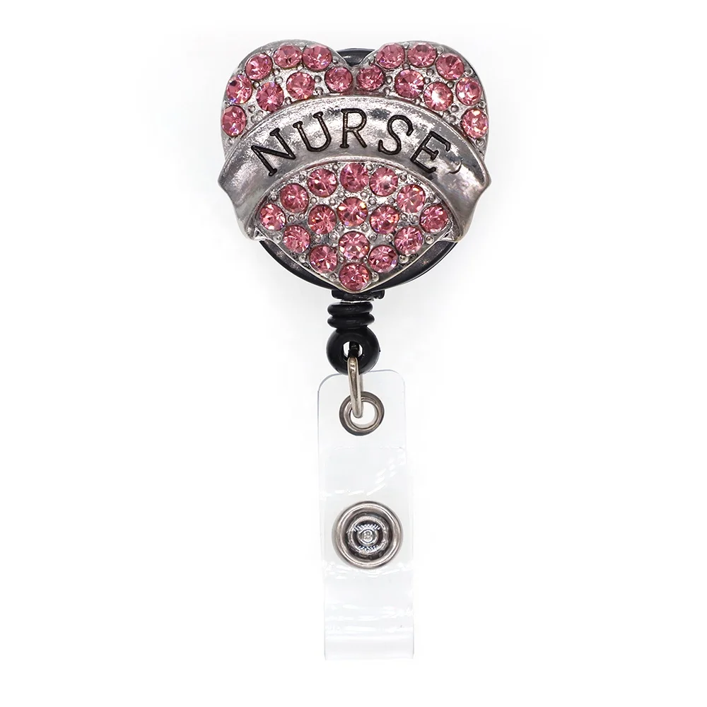 В форме сердца со стразами форма медсестры убирающиеся Yoyo имя ID карты брелок для ключей с защищенный зажим