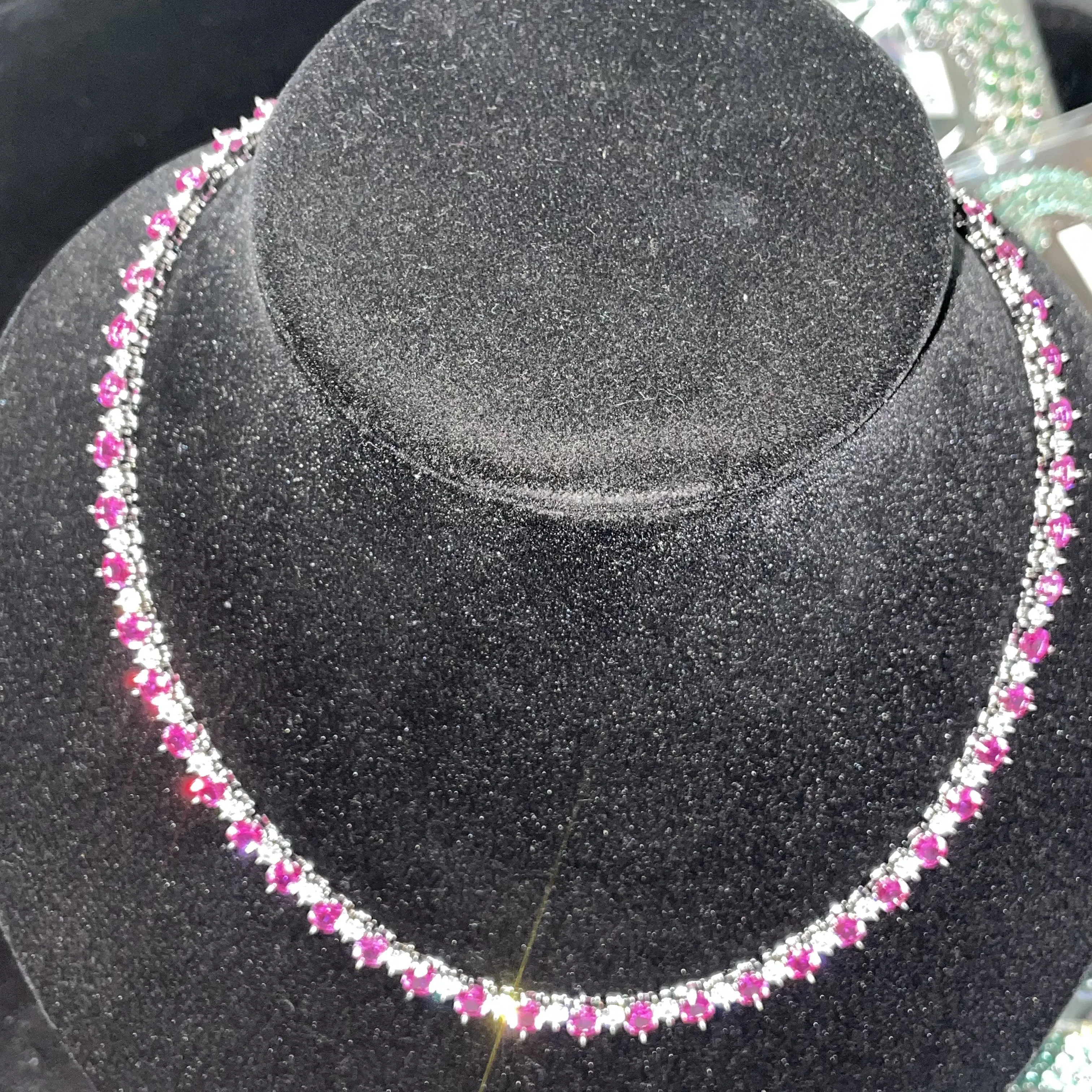 Prong Set 5mm Red Corundum Ruby Round Mix CZ Zircon Chains Bling Cubic Zirconia Diamond Malay Jade Tennis Chain Necklace