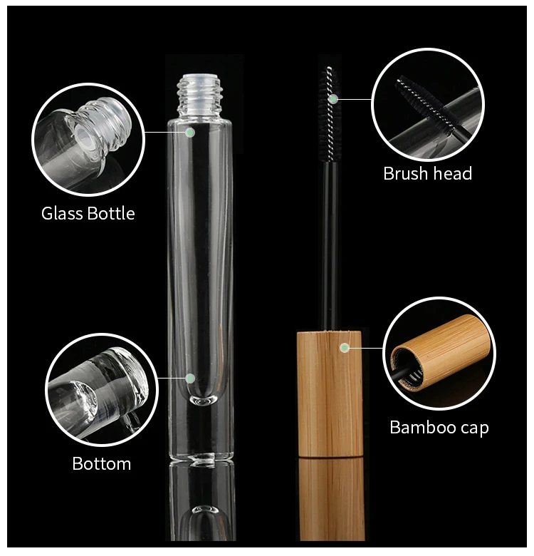 Eco Friendly Customized 5ml 10ml Bamboo Lid Makeup Frosted Glass Empty