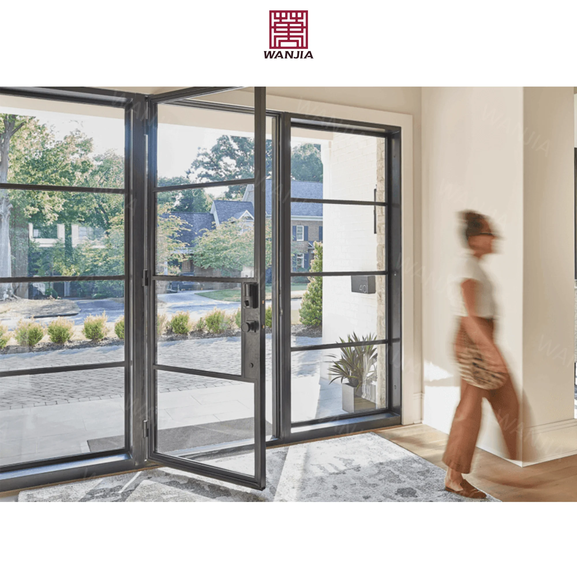 Anti-theft Luxury Classic Modern Wrought Iron Door Glass Entrance Door Home Front Entry Doors
