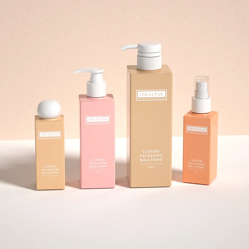 Custom Square Cosmetic Pump Bottle Packaging 120ml 250ml 500ml Empty Rectangle Body Lotion Bottle