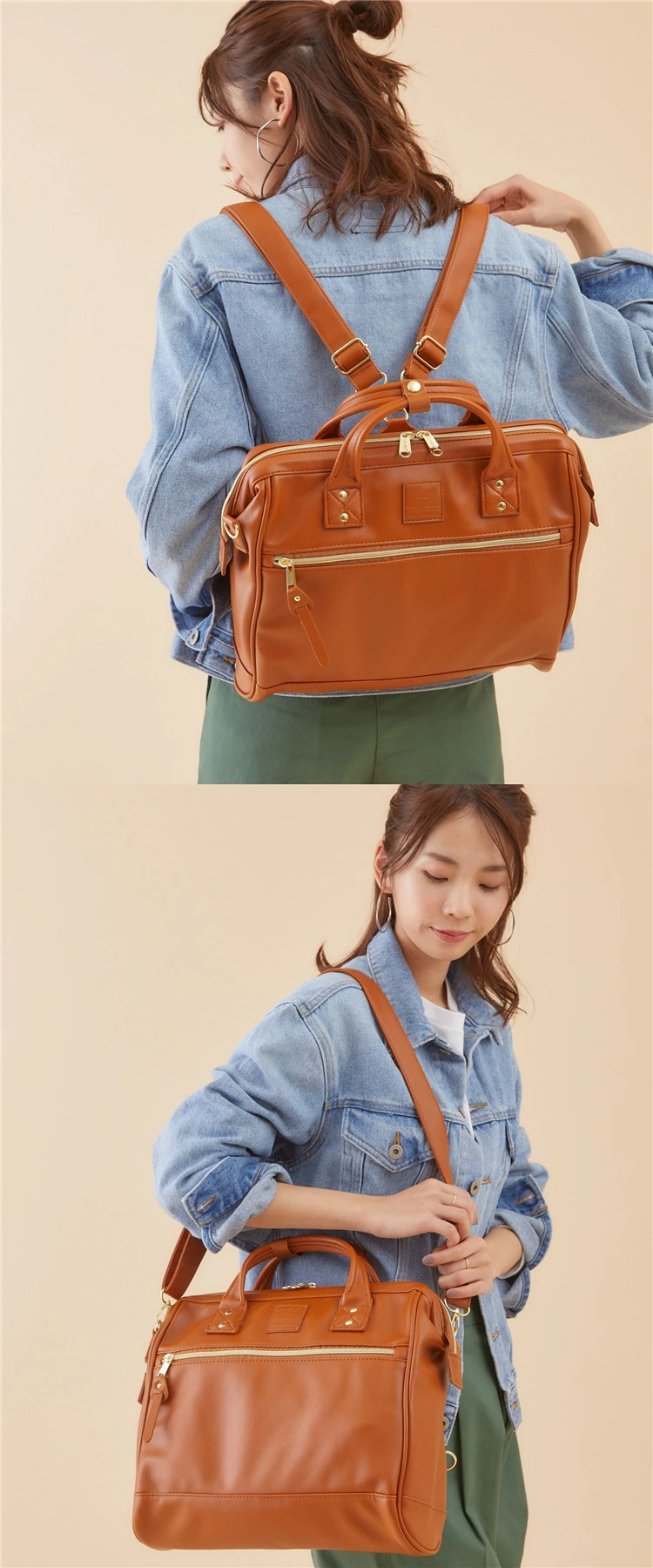 Japanese Leather 3WAY Boston Cross Sling Shoulder Bag Handbags Unisex Mochilas travel school college Backpack Minimalist Bolsos