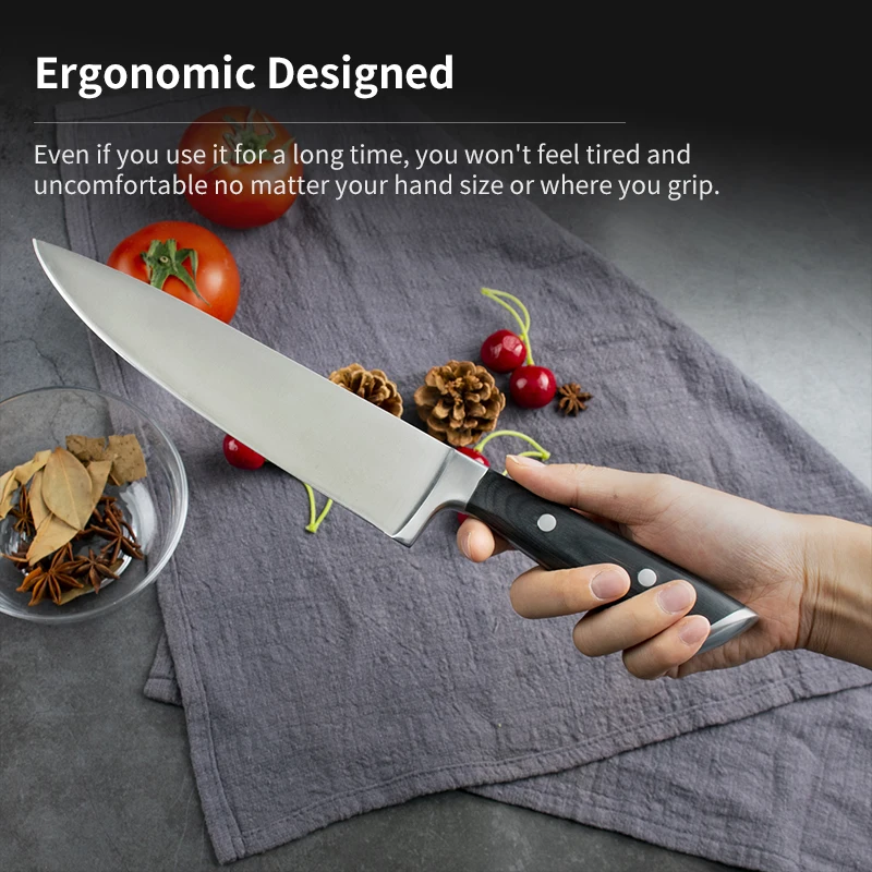 Best Choice for Home Kitchen 8 Inch German High Carbon Stainless Steel 5CR15MOV Pakka Wood Handle Chef Knife