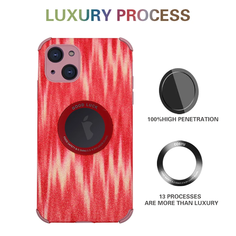 Wholesale New Design Logo display hole Flash powder Leather Mobile Phone Case Accessories Back Cover For iphone 13