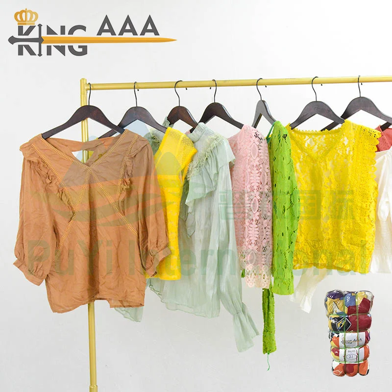 Wholesale Plain Dyed Cotton Blouse Ladies Used Clothing Korea Summer Blouse Women Toys Shirt Used Ssecond Hand Clothes