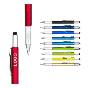 Wholesale 6-in-1 Multi-Functional Business Gift Plastic Ball Pen with Custom Logo for Stylus Touch Screen Tool Pen 1.0mm Level