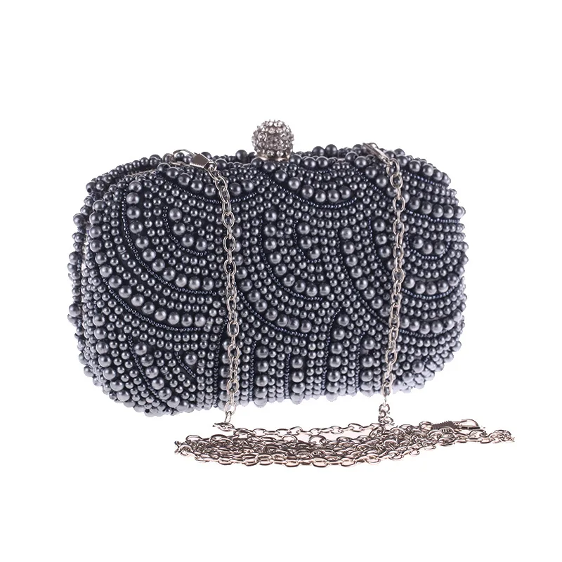 Wholesale Fashion small handmade party white white black beaded purse pearl  clutch bag From m.