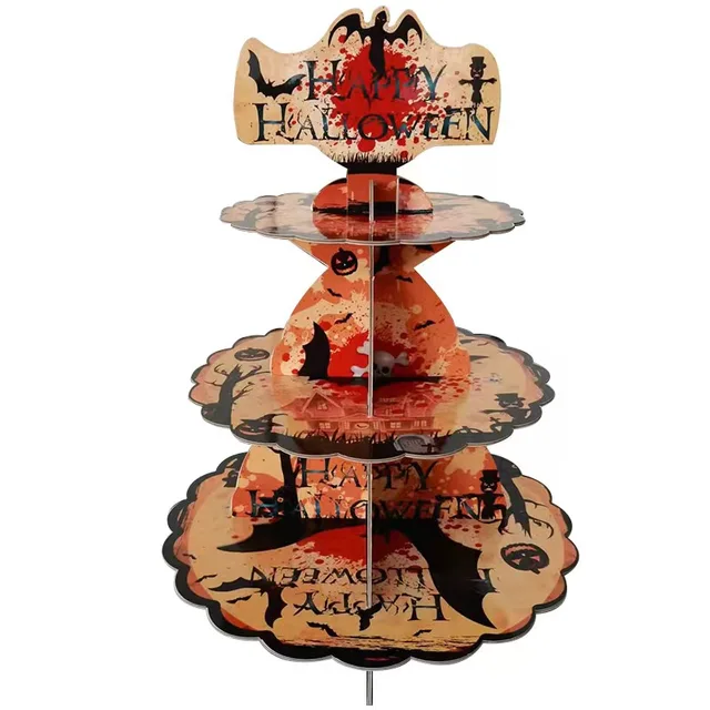 Theme 3-layer paper Halloween cake rack cardboard dessert bat pattern cake rack display rack, used for birthday party decoration