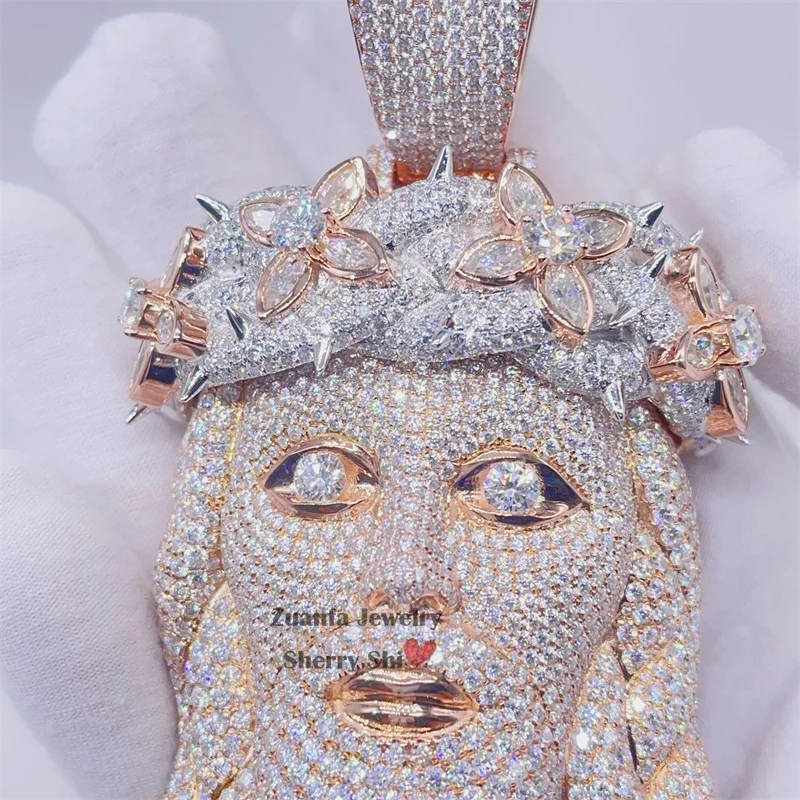 Ciondolo Hip Hop Ghiacciato Con Diamanti Simulati – Faccia Di Gesù In Lega Placcata Oro 14K, MaxBling81